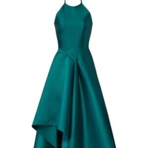 Badgley Mischka Women's Sculptural Satin Gown, Deep Teal,  size 2